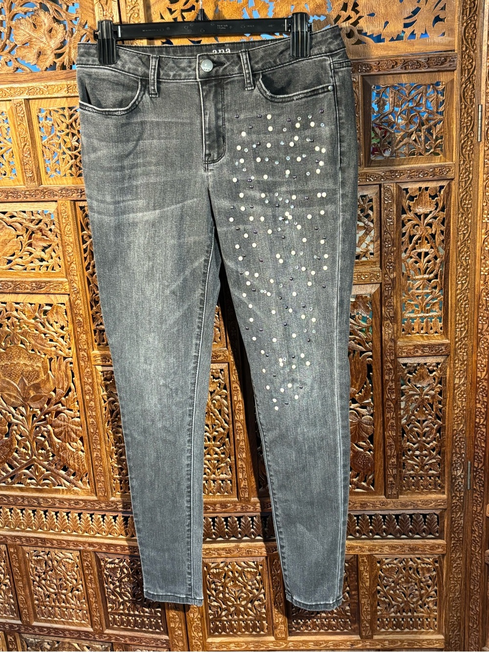 a.n.a Gray Skinny Jeans with Pearl Stud Accents